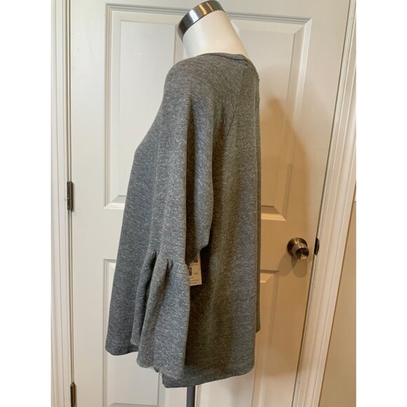 Current/Elliott Gray Heathered Wide Neck Shirt W/ 3/4 Trumpet,  Size 8 | C/E 3 - Picture 5 of 8